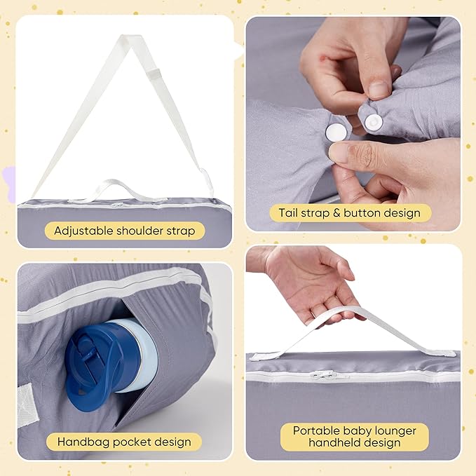 Miereirl Baby Lounger for Newborn, Dock A Tot & Baby Lounger Pillow with Soft Cotton, Infant Lounger for 0-24 Months, Baby Nest Lounger, Essentials Gifts Nest Cover - Grey