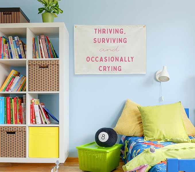 Thriving Surviving Rectangular Canvas Banner Wall Decor-Boho Flag Sign Art for Toddler Boy Girl Kids,Nursery Baby Room Above Crib Playroom Decor-Baby Growth Stuff Poster-Baby Shower Christmas Gift