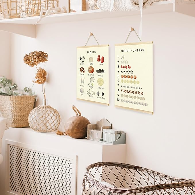 CGBHW Educational Sports Poster Hanger Frame, Learning Sport Balls Number Posters Wall Art Hanging Decor for Homeschool Toddler Boy Kids Room Playroom Nursery，12x16Inch Set of 2