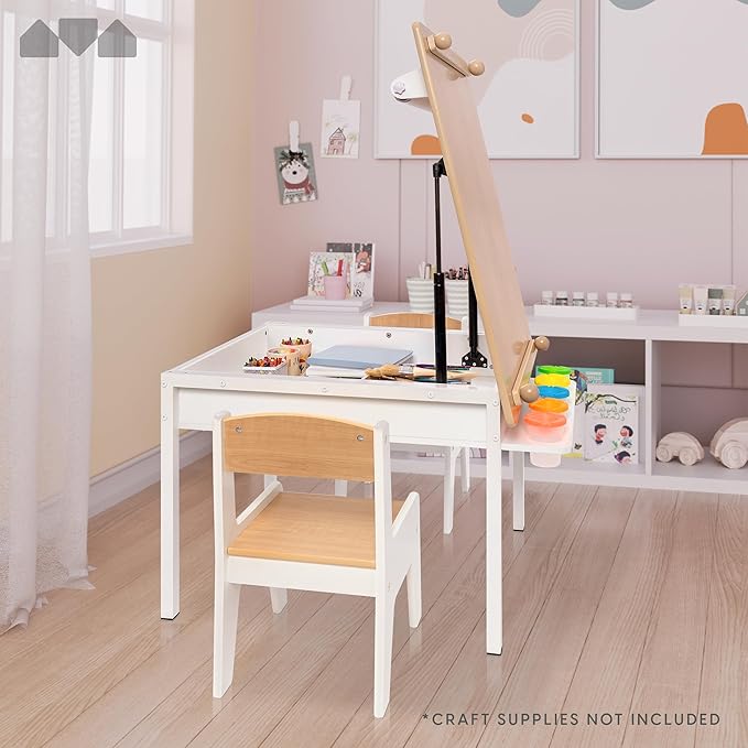 Milliard 2-in-1 Kids Art Table and Chair Set – Activity Table with Storage, Easel Transformation - 5 Paint Cups, and Paper Roll for Endless Creativity