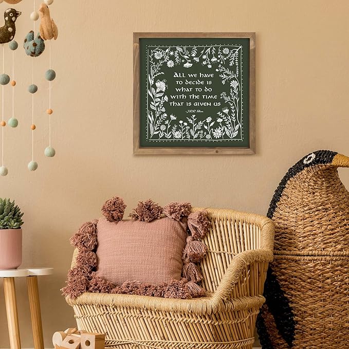 pechpell 11.8 Inch Nursery Wall Decor, Wooden Green Girl Nursery Wall Art with Wreath Sign, Boho Vintage Woodland Nature Themed Kids Room Playroom Table Shelf Baby Shower Decorations for Home