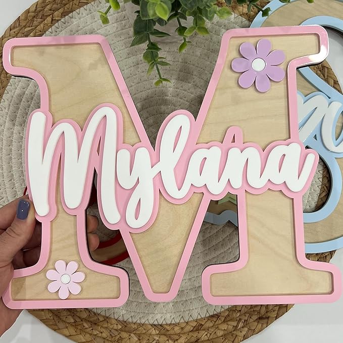 Chillever - Personalized Name Sign for Nursery, Custom Wooden Name Sign, Baby Letter Decor, Exquisite Nursery Decor and Wall Art for Girl or Boy Room, Baby Letter Room Decorations 1
