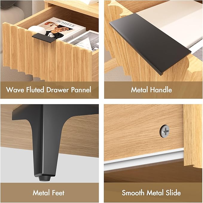 Night Stand, Two-Tier Modern Bedside Table with Open Shelf (Natural)