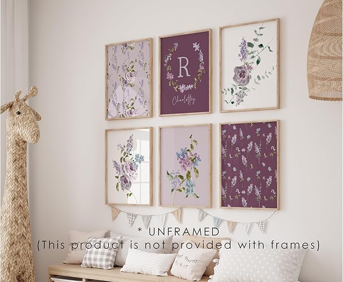 Personalized Name Flower Nursery Wall Art Prints, Crib & Nursery décor, Newborn Baby Girl Gift Present, Floral Baby Girl Room Pictures, Poster For Baby And Kids (6 Prints, Flower 2)