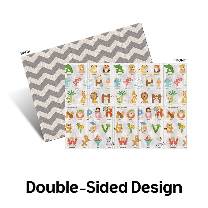 Baby Foldable Play Mat for Baby - Hello Bear ABC Design Floor Mats design - Perfect Tummy Time Mat & Nursery Rug - Portable Playroom Rug, Double-Sided, Waterproof, Made in Korea - Large 79" x 55"