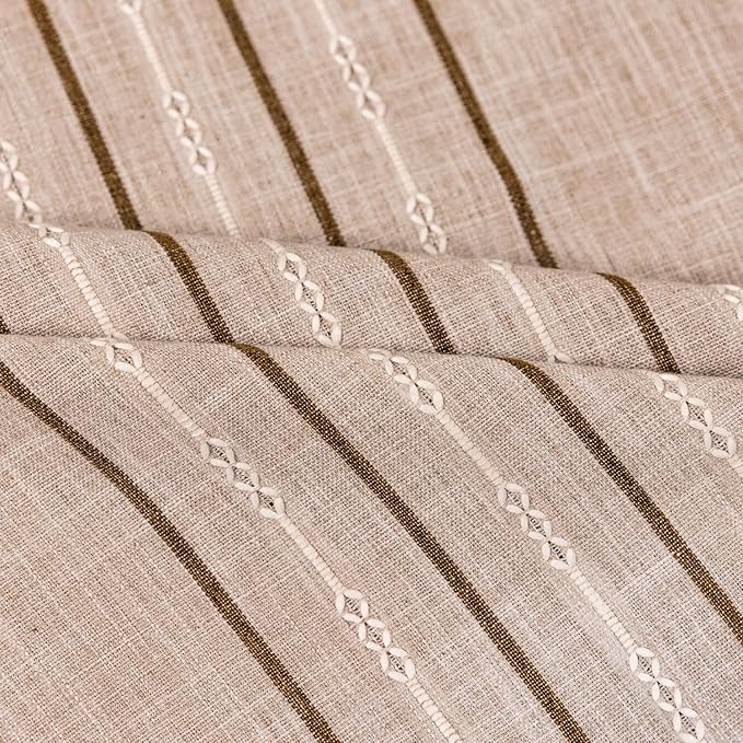 Deeprove Boho Style Curtains 96 inches Long, Vintage Bohemian Embroidery Striped Farmhouse Cotton Linen Fringe Window Treatments Bedroom Living Room Nursery, W52 x L96, 1 Panel Khaki and Brown