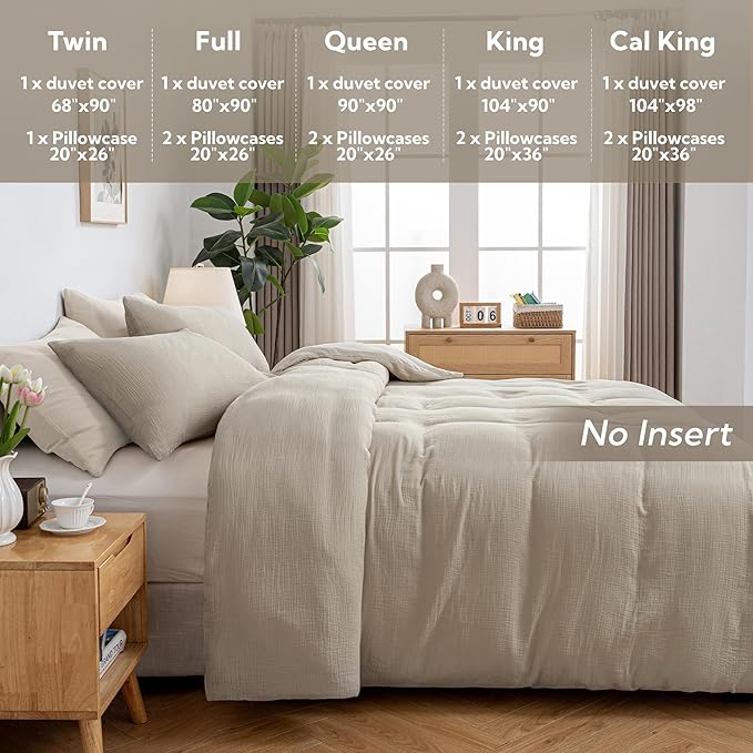 MILDLY Muslin Duvet Cover Full - 100% Washed Cotton Linen Like Gauze Comforter Cover 3 Pieces Breathable & Lightweight for All Season