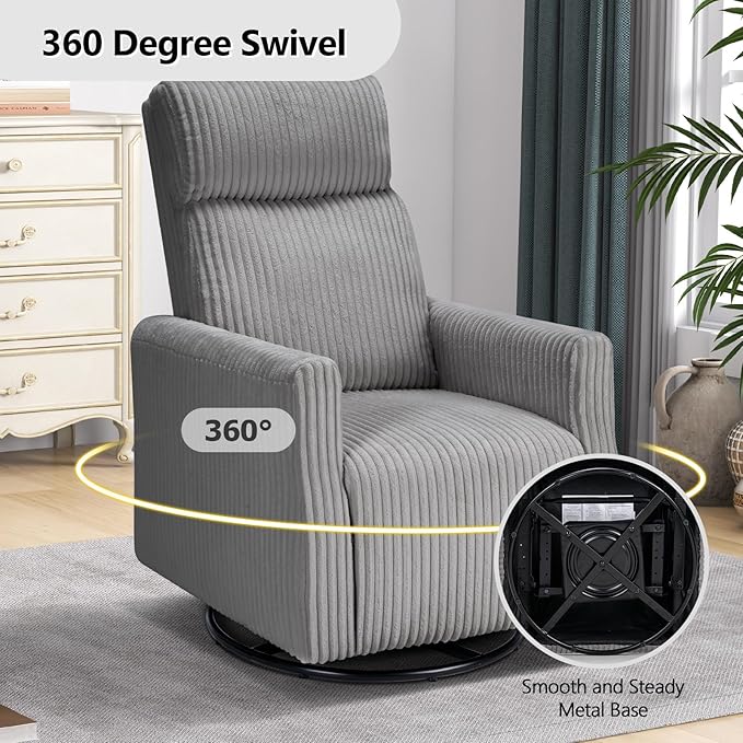 CANMOV Swivel Rocker Chair Set of 2, Swivel Accent Chair with High Back and Arms, Corduroy Glider Chair for Living Room Bedroom Nursery, Grey