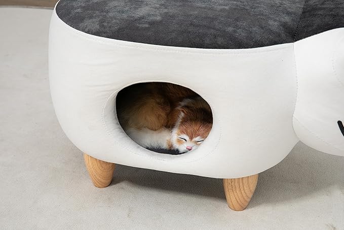 Home 2 Office Cat Condo Pet House Furniture, Kitten-Shaped Fabric Storage Ottoman for Cats, Small Dogs and Pets, Multi-Color