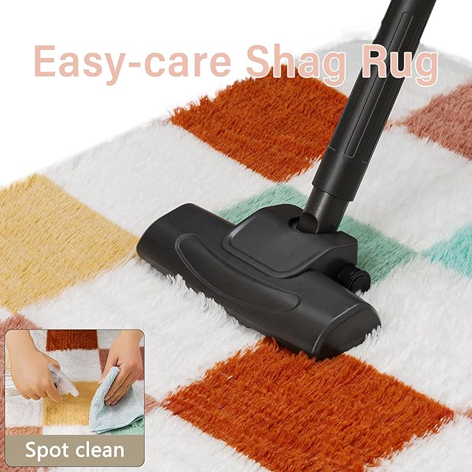 Checkered Rug 4x4 for Living Room, Colorful Modern Shag Super Soft Washable Fluffy Rugs Indoor Fuzzy Carpet for Bedroom Home Dorm Aesthetic Decor