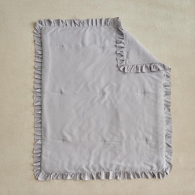 Ruffled Toddler Blanket Ruffle Comforter for Baby Toddler Girls, Soft Cozy Cute Quilted Blanket Breathable Microfiber Comfortable Down Alternative Small Size Quilt with Ruffle - 43"x 60" Gray