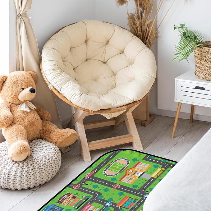 Kids Car Road Play Rug - City Town Map Track Soft Non-Slip 2x3 Ft Carpet Traffic Mat Washable Playroom Bedroom Boys Nursery Educational Area Rug Entrance Mats Classroom Decor (24"x 36")