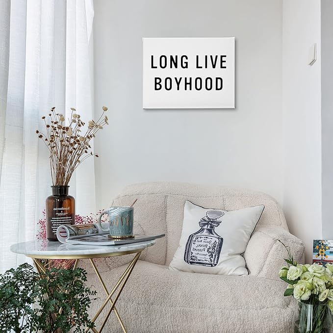 PHAMTE Long-Live-Boyhood Wall Art,Minimalist Black And White Print Framed Canvas Painting Artwork Home Kids Boys Girls Room Bedroom Nursery Play Room Decor(14x11 Inch)
