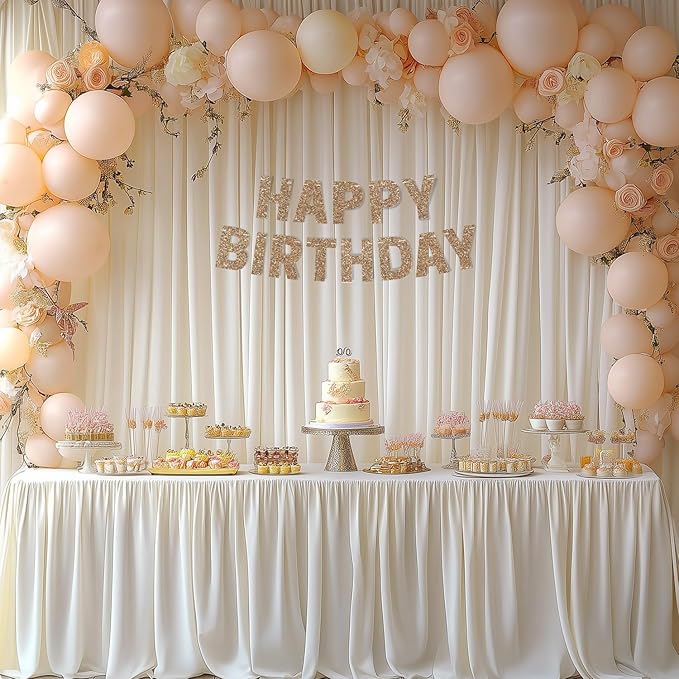 Ivory Backdrop Curtains for Wedding Parties, 10x7FT Wrinkle Free Photo Backdrop Curtains for Wedding Birthday Party Baby Shower, Fabric Drape with Rod Pockets 5ft x 7ft, 2 Panels