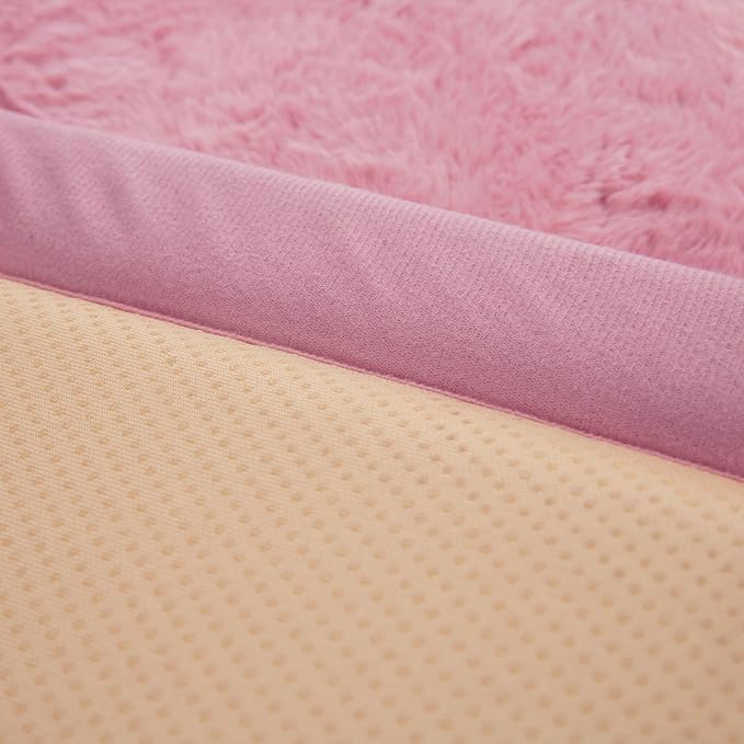 Loartee Faux Rabbit Fur Rug - 1.18" Thick Soft Fluffy Area Rug, Non-Slip Memory Foam Crawling Mat, Light Pink, 78"x118"