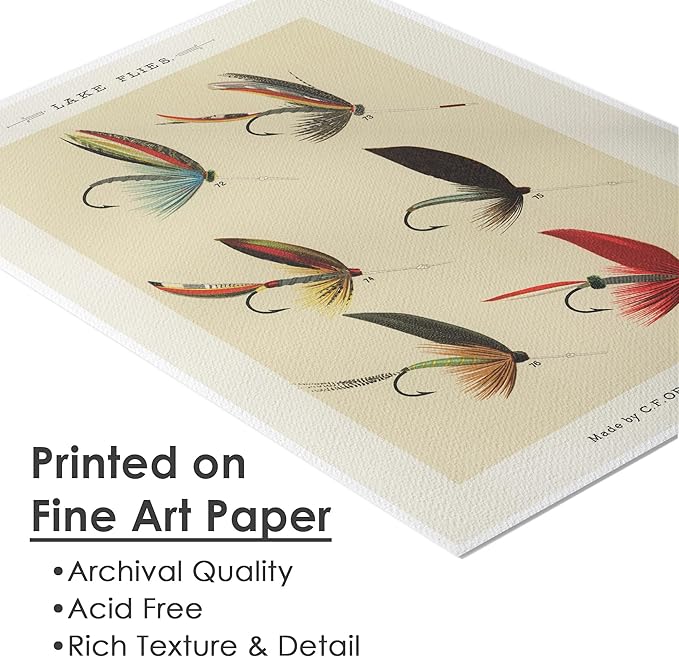 DREAM BIG PRINTABLES Vintage Fly Fishing Art Prints (Set of 4) - Unframed - 8x10 | Great Gift for Fisherman - Reproductions of Vintage Fishing Lure Drawings - Rustic Decor