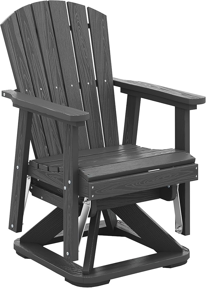SERWALL Adirondack Swivel Glider Chair, HDPE Glider Rocking Chair for Outdoor, All-Weather Glider Chair for Porch, Balcony, Grey