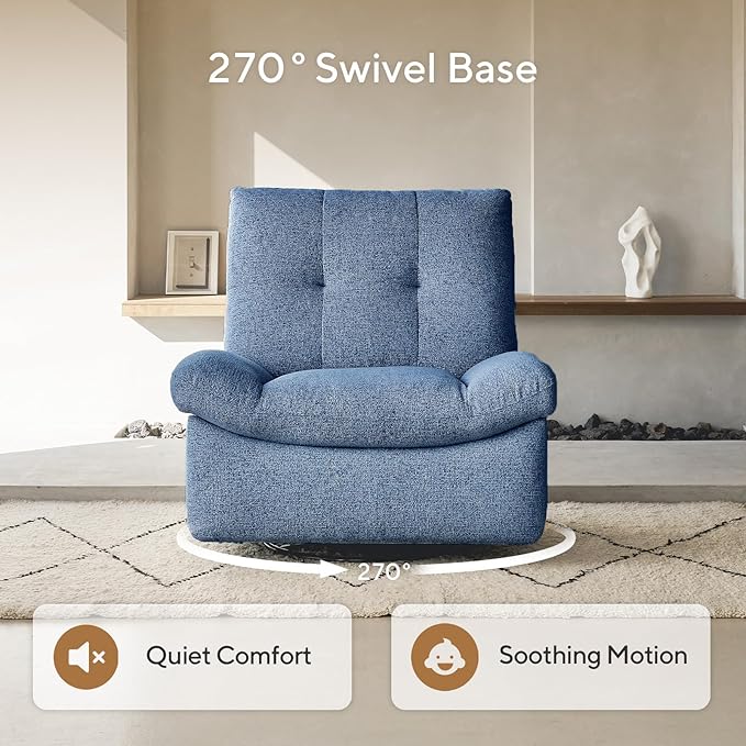 Nouhaus Swivel Rocking Chair Nursery, Oversized Glider Rocker Recliner Chairs w/Footrest, USB & Type-C Ports, Rocking Recliner Chair for Nursery, Living Room (Snooze Classic, Midnight Blue)