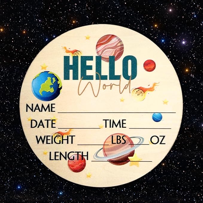 Hello World Newborn Sign 6" - Baby Announcement Sign for Hospital - Welcome Baby Sign - Announcement Board for New Baby - Birth Announcement Sign - Newborn Name Sign - Perfect for Baby Arrival (space 4)
