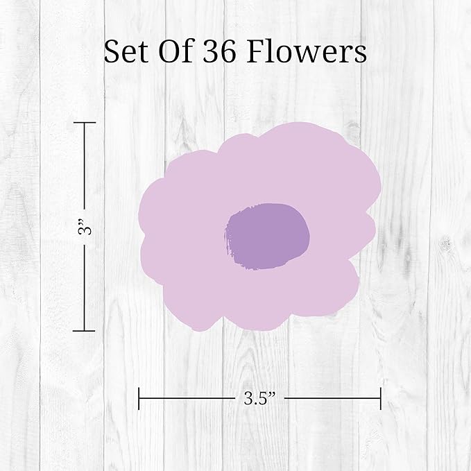 Decalcomania Purple Flower Wall Decals by Robin Zingone - Set of 36 Danish Pastel Floral Wall Stickers for Living Room Nursery Bedroom Bathroom Decor Removable Peel and Stick Indoor Wall Decor