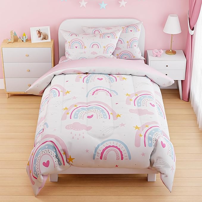 SANDJEST Rainbow Duvet Cover Sets Twin Size for Kids Girls, Include 1 Polyester Comforter Cover 68x86 Inches and 1 Pillowcase 20x26 Inches, Comforter Not Included, Gift for Christmas Birthday