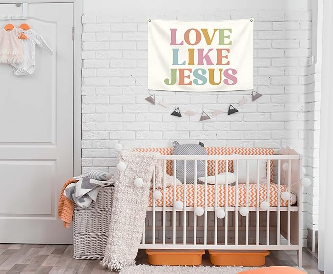 Christian Bible Verse Scripture Rectangular Banner Flag Wall Decor Gift for Baby Boy Girl Kids,Nursery Above Crib Bedroom Reading Room Decor-Love like Jesus-Baby Present Shower,Birthday Christmas Gift