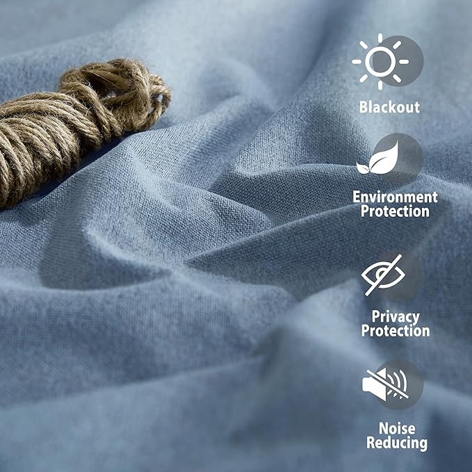 NICETOWN Stone Blue Full Shade Faux Linen Curtain Panels 84" Long, Pair of Energy Smart & Noise Blocking Out Blackout Drapes for Guest Room Window, Thermal Insulated Lined Window Dressing (52 inch)