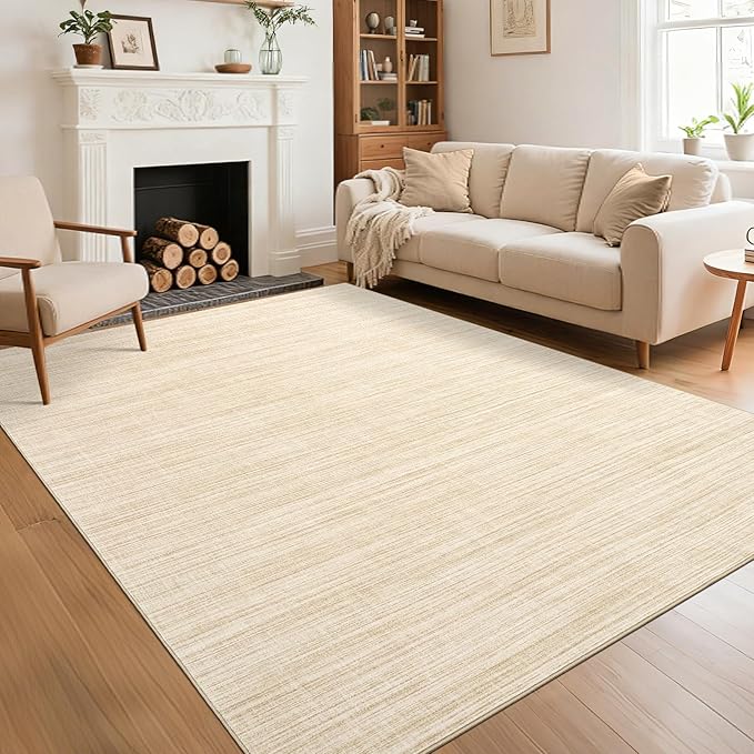Area Rug 4x6 Washable Bedroom Rugs Non Slip Modern Solid Color Large Living Room Throw Carpet Low Pile Minimalist Kitchen Rug Plain Accent Rug Mat Classic Boho Area Rugs for Nursery Entryway, Beige