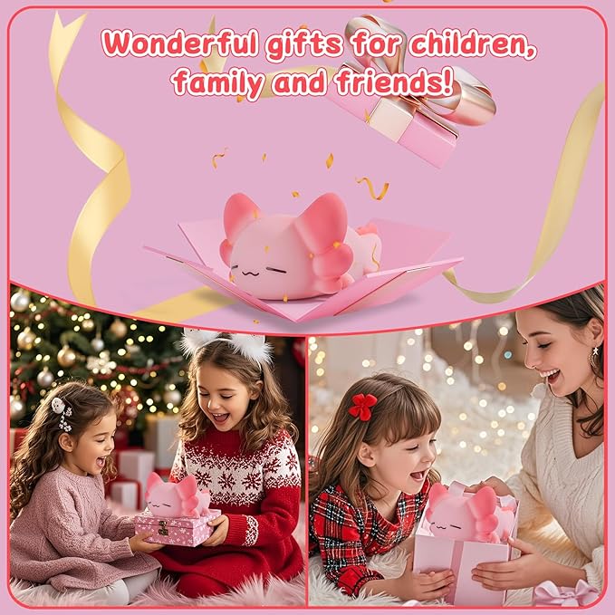 Tremdwoto Axolotl Night Light for Kids, 7 Color Changing Cute Axolotl Lamp，Dimmable &1/3 H Timer, USB Rechargeable Silicone Nursery Nightlight for Kid Bedroom Decor Axolotl Gift for Boys and Girls