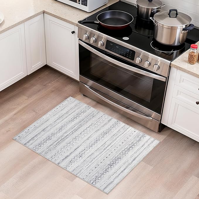Area Rugs for Living Room Washable Living Room Rug Soft Neutral Indoor Floor Carpet Non-Slip Stain Resistant Modern Boho Rugs for Bedroom Dining Room Kids Room Nursery Office Home Grey