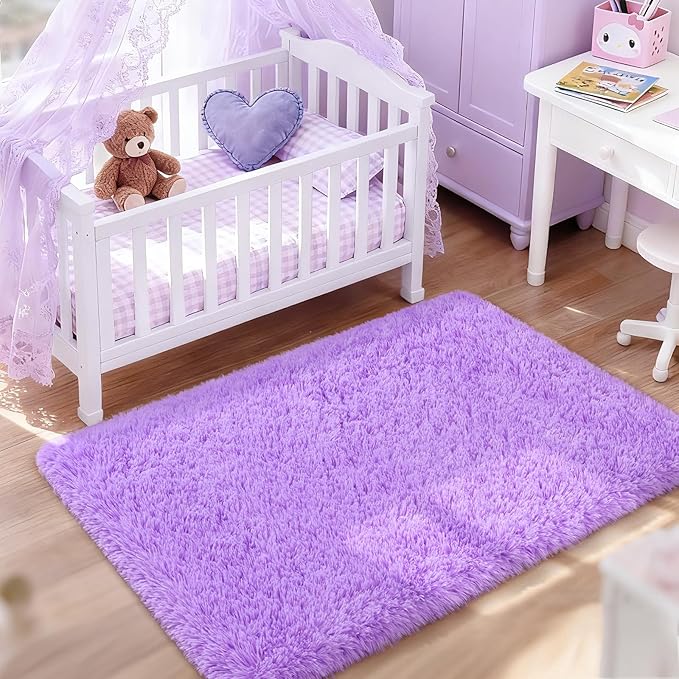 Merelax Soft Modern Indoor Shaggy Area Rug for Bedroom Livingroom Dorm Kids Room Home Decorative, Non-Slip Plush Fluffy Furry Fur Rugs Comfy Nursery Accent Floor Carpet 3x5 Feet, Purple
