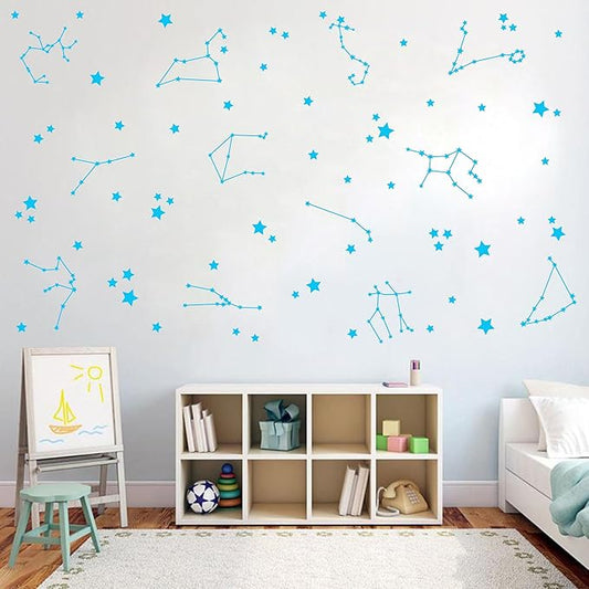 Constellation Wall Decals Stars Stickers for Nursery, Boys Bedroom, Kids Room - Vinyl Decor Y85 (Sky Blue)