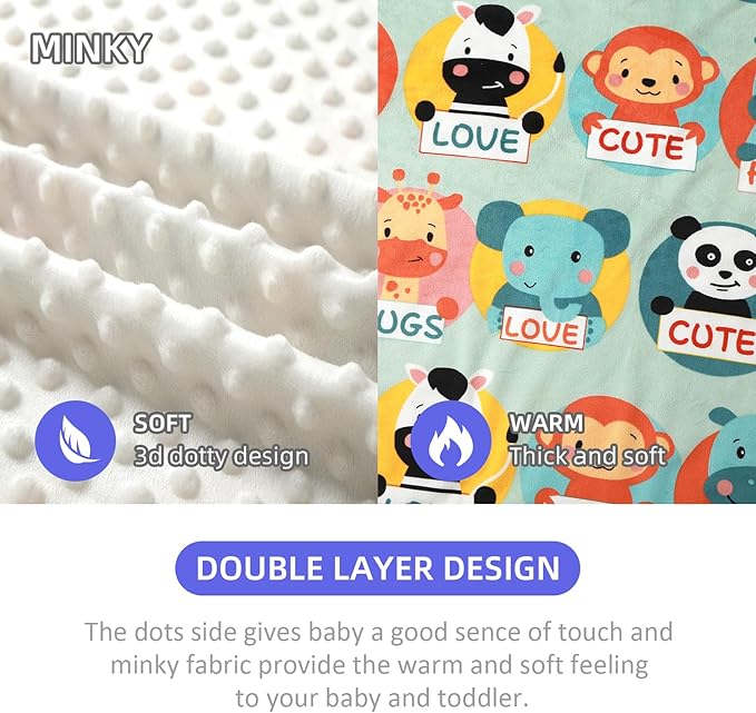 iEvolve Baby Nursery Bed Blankets Ultra Soft Double Layer Mini Blanket Minky Blanket Receiving Blankets Shower Gifts(Zoo,30 * 47in)