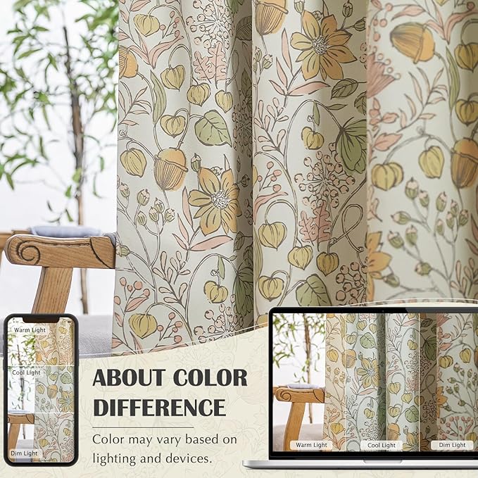 jinchan Nursery Curtains 95% Blackout Yellow Floral Curtains for Girls Room, 96 Inch Length Farmhouse Drapes for Bedroom Living Room Darkening Window Treatment Fall Decor Grommet Top Set of 2 Panels