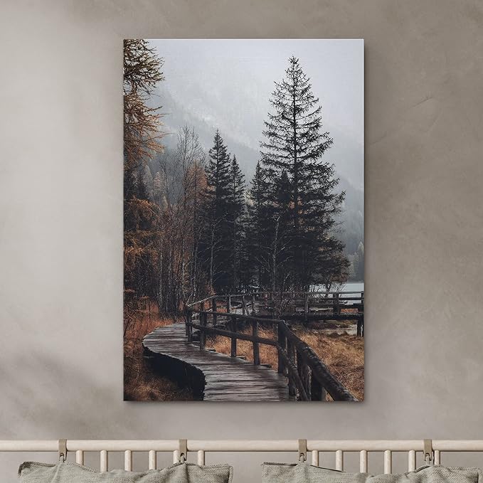 SIGNWIN Canvas Wall Art Autumn Dramatic Forest Landscape Living Room Orange Photography Rustic - 16x24 inches