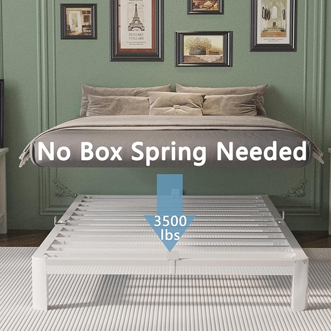 4 Inch Twin Bed Frames with Metal Baffles, White Bed Frame Twin Size No Box Spring Needed, Rounded Corner Legs, Heavy Duty Steel Platform Support, Noise Free, Easy Assembly