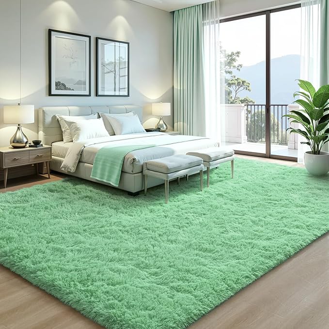 EVOIONOS 5x7 Washable Large Area Rug for Living Room, Fluffy Shag Bedroom Rug, Ultra Soft Plush Non Slip Carpet Indoor Floor Bedside Nursery Kids Girls Room Dorm, Home Decor Aesthetic, Sage Green