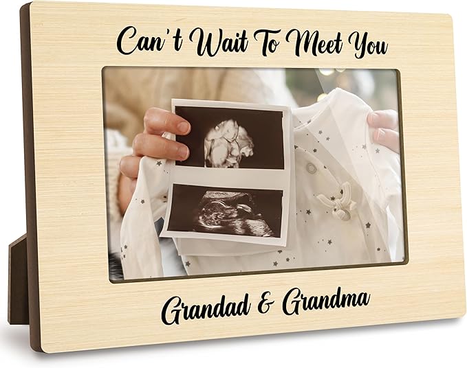 First Christmas Baby Picture Frame - Can’t Wait To Meet You Gender Reveal Decorations and Baby Shower Gifts for New Mom Grandparent Pregnancy Announcement Newborn Nursery 4 X 6 Inch Frame - A08