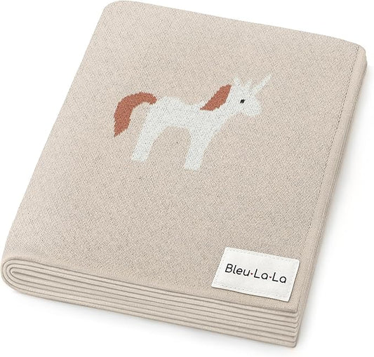 Unisex Baby Blanket for Girls and Boys 100% Cotton Buttery Soft Cozy Receiving Swaddle Crib Stroller Blanket for Shower Gift Registry for Newborns, Infants, Toddlers (Unicorn - Cream)