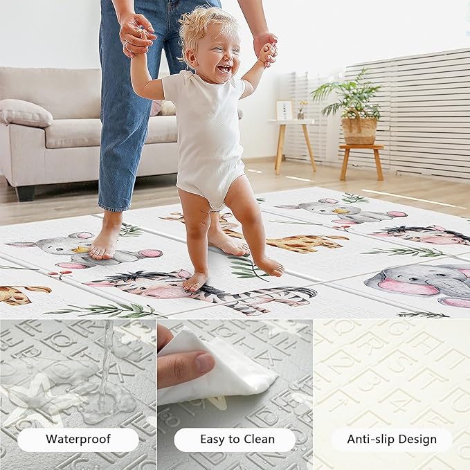 79x71 Extra Large Baby Play Mat for Floor, Foldable Foam Playmat for Babies 0-12 Months & Kids, Non-Toxic Waterproof Baby Mat for Floor, Thick Playpen Mat for Tummy Time Crawling
