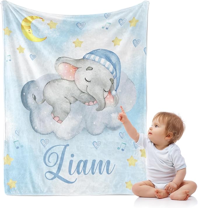 J&SBGFT Personalized Custom Baby Blanket for Boys - Customized Name Blanket for Toddlers, Kids - Nursery Stroller Crib Decor Throw - 30"x40", Color 1