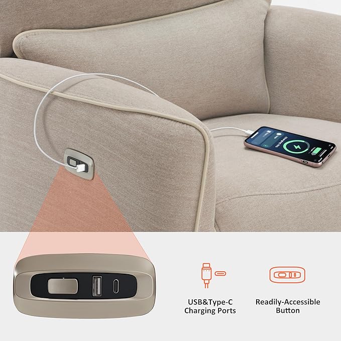 MCombo Swivel Glider Rocker Power Recliner Chair, Electric Swivel Rocker Recliner with USB Charging Ports for Living Room and Nursery, Fabric 6922 (Beige)