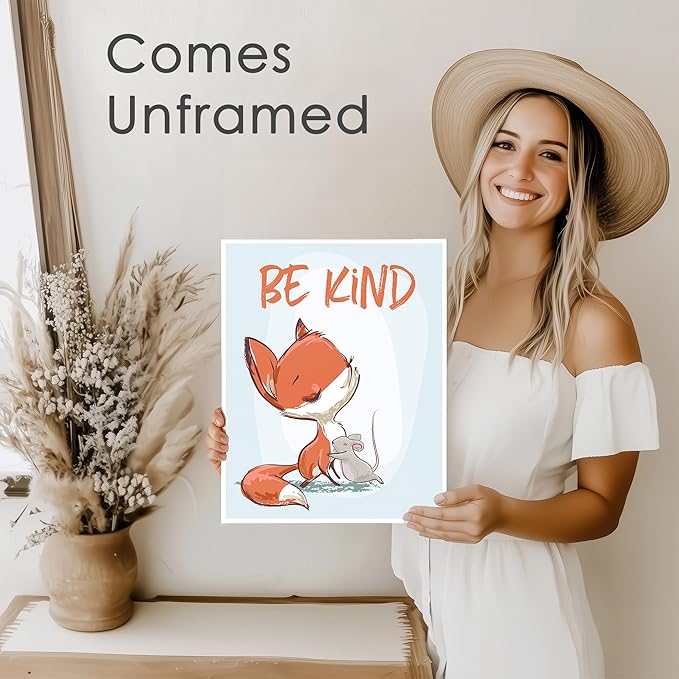 DREAM BIG PRINTABLES Fox Wall Art Prints (Set of 3) - Unframed - 8x10s | Woodland Nursery Decor - Inspirational Quotes for Boys and Girls Room - Be Kind, Be Brave, Be You - Kids Positive Affirmations