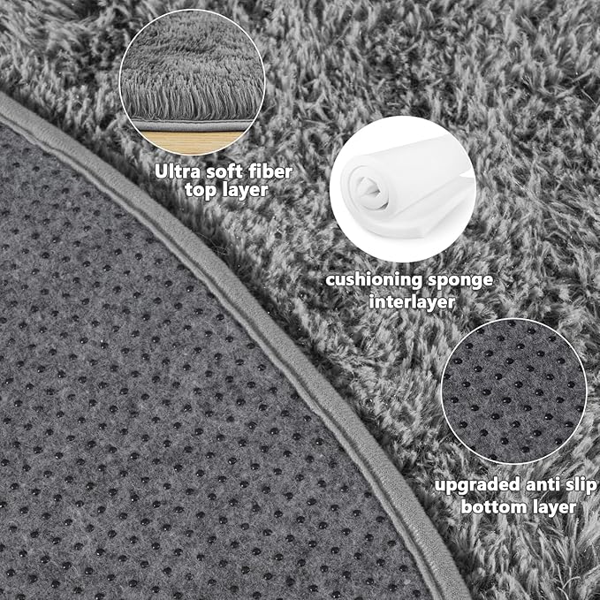 4x4.6 Feet Grey Hexagon Rugs for Bedroom, Ultra Soft Fluffy Hexagon Area Rug for Kids Room, Cute Shag Rugs for Boys Girls Room, Fuzzy Plush Carpet for Tent Castle Home Decor