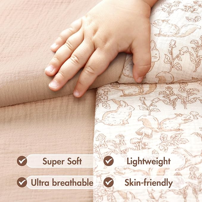 2-Pack Muslin Minky Baby Blanket for Boys and Girls - Soft Baby Blankets, Nursery Minky Blankets with Muslin Cotton Front and Dotted Fleece Backing, Cozy and Lightweight Newborn Blanket