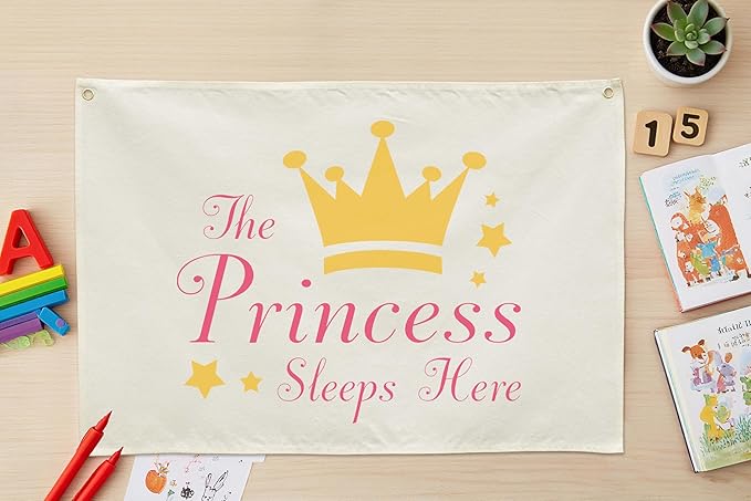the Princess Sleeps Here-Rectangular Banner Flag Poster Wall Decor for Baby Girl Kids Teen-Nursery Above Crib Bedroom Door Wall Sign Decorations-Girl Present-Birthday Baby,Shower Christmas Gift