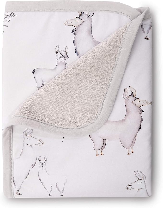 Oilo Baby Blanket, Luxury Soft Plush Chenille Backing & Turkish Cotton Jersey Print, Double Layered, 30" x 40", Rolled Jersey Edge Trim, Machine Washable, Perfect for Infant or Toddlers, Llama