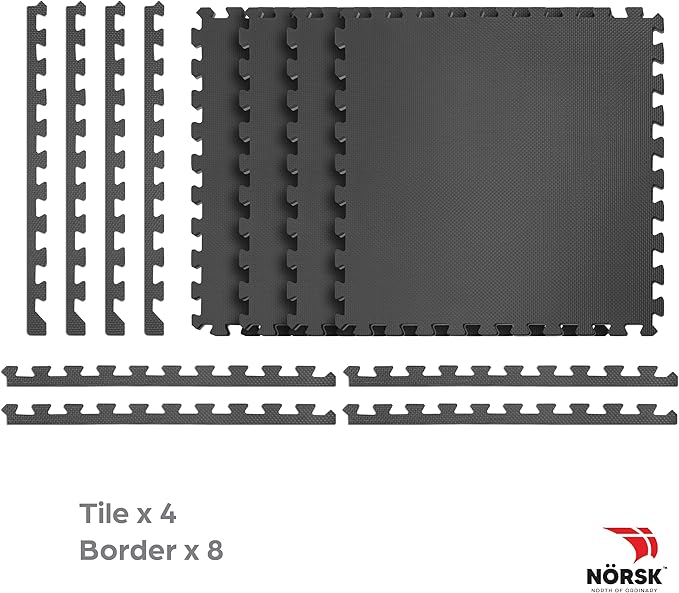 Norsk Multi-Purpose Reversible Floor Mats - EVA Interlocking Foam Tiles (Gray/Black 28 Tiles - 112 sq. Ft. 1/2" Thick)
