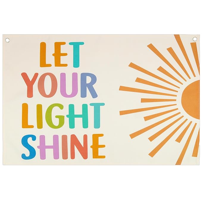 Nursery Rectangular Canvas Banner Flag Wall Sign Decor for Baby Boy Girl Kids-Nursery Baby Room Above Crib Bedroom Playroom Reading Room Decor-Baby Shower Birthday Christmas Gift-Let Your Light Shine