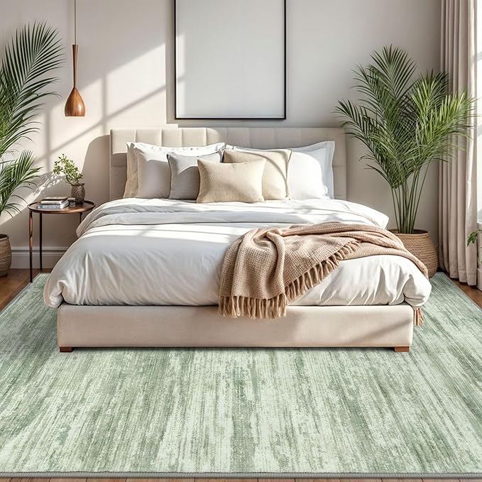 8x10 Modern Abstract Area Rug for Bedroom, Light Sage Green and Ivory Large Super Soft Washable Rugs with Non-Slip, Non-Shedding Carpet for Living Room, Indoor Door Mat for Office Home Décor